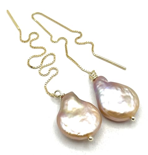 Boucles d'oreilles longues en perles roses et vermeil fabriquées en Italie