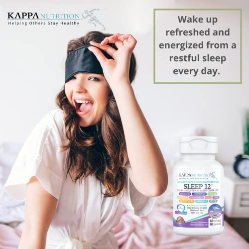 Kappa Nutrition Sleep 12, Bedtime Supplement, Naturally Sourced Ingredients For Easier Bedtime, 60 Non-Habit Forming Vegan Capsules, Herbal Supplement With Melatonin, Valerian Root, Chamomile Non-Gmo #TOP4