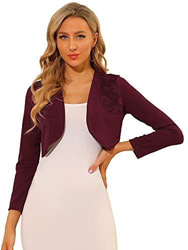 Image of Allegra K Women's Elegant Bolero Shrugs Lace Insert Business Office Open Front Crop Cardigan