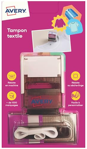 Avery Tampon Encreur Personnalisable Pour Enfants Et Adultes - Personnalisable 288 caractères - Résistant Au Lavage - Avec Encre Indélébile - Polyvalent Jusqu'à 90°C