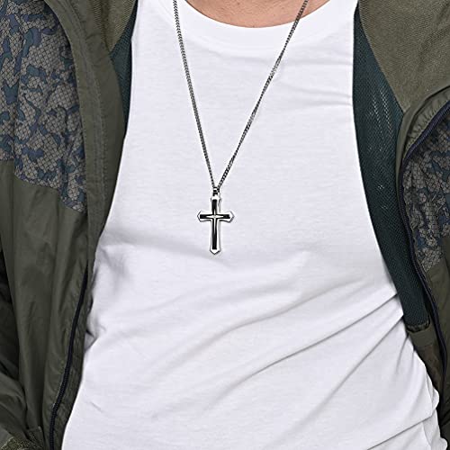 JO WISDOM Cross Necklace 316L Stainless Steel Titanium Steel Cross Crucifix Pendant Cross Black and Silver Religious Jewelry for Men and Women with Pearl Chain2