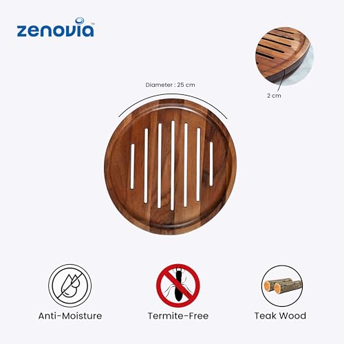 Image of ZENOVIA Roti Cooling & Serving Wooden Plate 10 Inch | Premium Teak Wood, Anti-Slip Pads, Anti-Moisture & Termite-Free, Chapati Serving Stand
