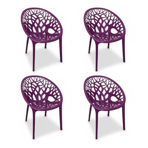 Image of activa Crystal Plastic Arm Chair | Stackable Indoor Outdoor Chair for Home, Balcony, Patio & Garden | Comfortable Designer Armrest Chair | Durable Plastic Seating Furniture (Voilet, Set of 4)