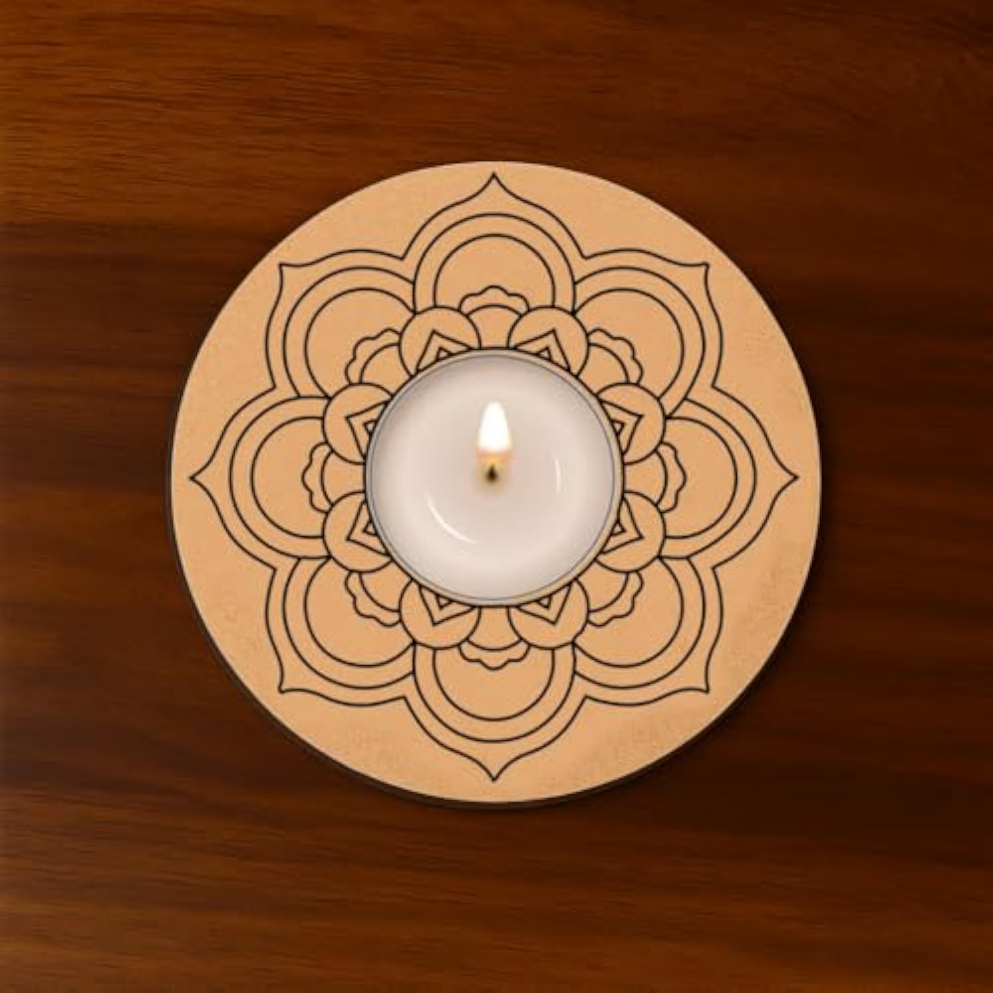 Floral Mandala MDF Tealight Candle Holder, Elegant Design
