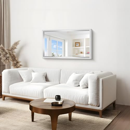 Image of Bathroom Mirror, 24 x 40 inch Brushed Silver Rectangle Mirror, 0.6 inch Thickened Deep Metal Frame Rectangular Vanity Mirror, Wall Mounted Mirror for Bedroom Living Room, Horizontal or Vertical