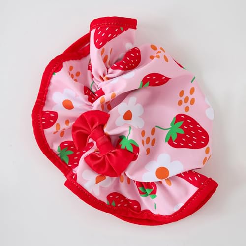 Baby Girl Swimsuit One-Piece Long Sleeve Rash Guard with Hat Set Strawberry/Flower Zipper Bathing Suit4