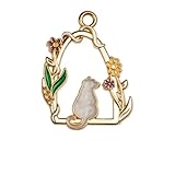 Bonito collar de gato para mujeres y niñas, colgante de gatito esmaltado chapado en oro con mariposa azul, flor rosa y detalles de cristal, joyería de animales de jardín regalo para los amantes de los