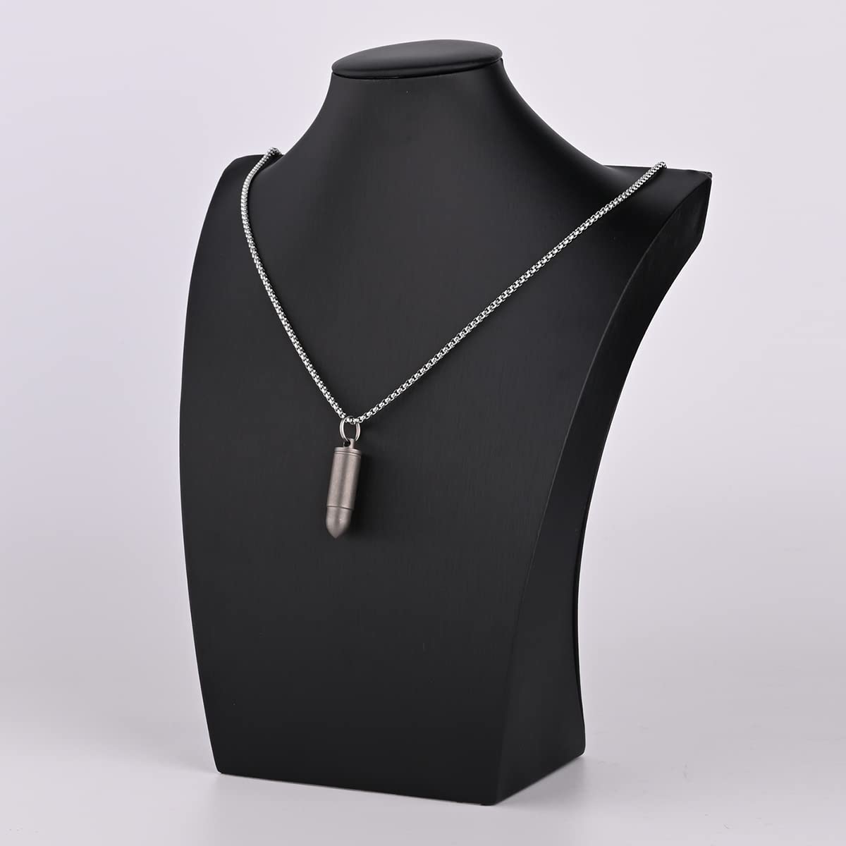 Mens Stainless Steel Open Bullet Pendant Necklace Pill Case