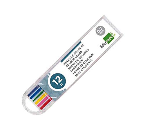 Liderpapel 52402 Etui de 12 mines effaçables 0.7 mm couleur pour Porte-mines et Critérium