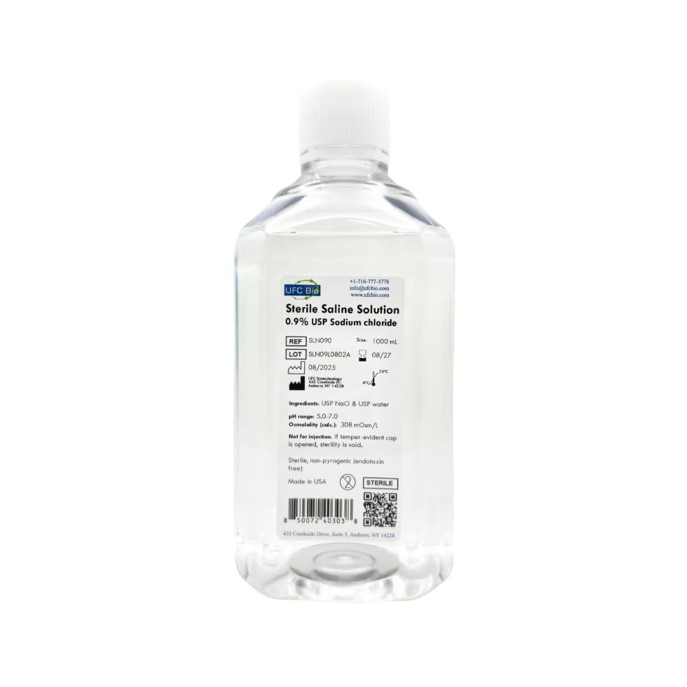 Sterile Saline Solution, 0.9% – USP Grade - Multi-Use Wound Wash, Piercing & Tattoo Aftercare – 0.05μm Filtered, RNase/DNase Free - Made in USA - 1000mL (1 Liter)