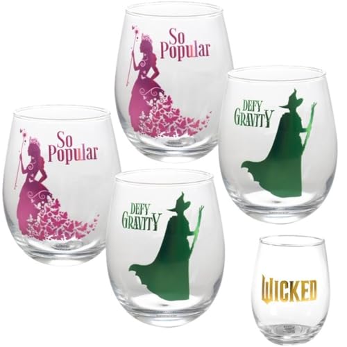 Best Good Stemless Wine Glasses 11 SCS Direct Wicked For Good Stemless Wine Glasses Set of 4, 18oz - Officially Licensed Movie Merchandise - Glinda Popular & Elphaba Defy Gravity Designs - Broadway Theater Gift For Adults, Women, Men