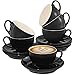 Zestaw 6 filiżanek do cappuccino ze spodkami - ceramiczne, czarne - można myć w zmywarce - długo utrzymują ciepło - 180 ml