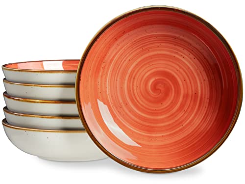 Onemore Pasta Bowls 30 Ounce, Large Porcelain Salad Bowls And Serving Bowls Set Of 6, Red Pasta Soup Bowls, Wide And Flat Bowls Plates Set, Microwave & Dishwasher Safe, Rustic And Modern Style cover