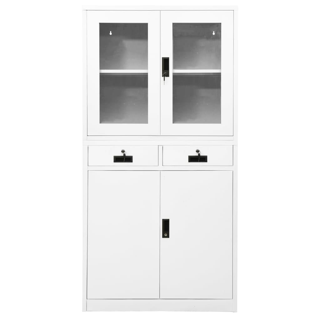 Armario de oficina blanco 90 x 40 x 180 cm, acero templado con 3 estantes ajustables, 4 puertas, 2 cajones, armario con cerradura para oficina, cocina, despensa