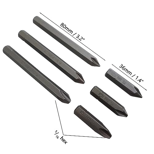 Embouts de tournevis à percussion PH1 PH2 PH3 36 80mm Lot de 6 - 3