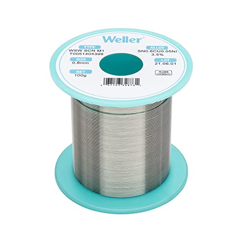 Image of Weller WSW SCN M1 (T0051404399) Lead Free Solder Wire, Dia: 0.8 mm / 0.039 in, Wt: 100 g / 3.527 oz, Alloy Sn99.3Cu0.6Ni0.05, Flux content 3.5%
