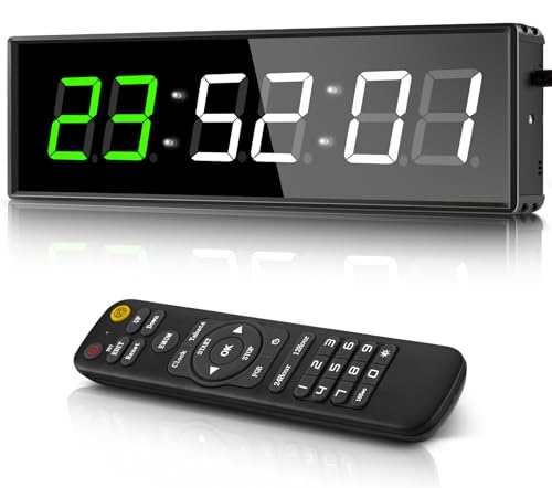 PELLOR Temporizador de Gimnasio,1.5" Temporizador de Intervalo LED,Reloj de Pared Digital Grande con Countdown/Up,Cronómetro,Brillo Ajustable,Reloj de Entrenamiento con Control Remoto para Casa Garaje