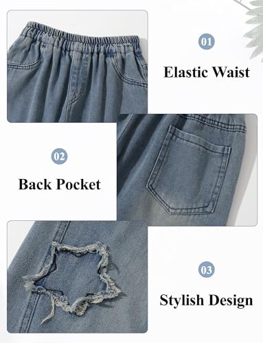 Happy Cherry Boys Baggy Star Denim Pants Pull On Elastic Waist Wide Leg Jeans Loose Vintage Cargo Jeans with Pockets4
