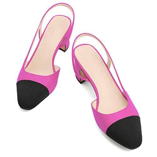 Image of MICIFA Slingback Heels for Women,Round Toe Chunky Heeled Pumps Ankle Strap Fashion Splicing Dress Shoes