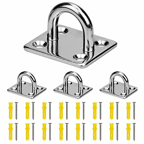 304 Acero Inoxidable Pad Eye Plate,LYQQY 4PCS 6mm Placa de Ojo con Tornillos y Pestillos de Plástico Placas de Ojo de Acero Inoxidable para Hamacas, Equipos Deportivos, Tiendas de Campaña,Cuadrado, M6 Cover