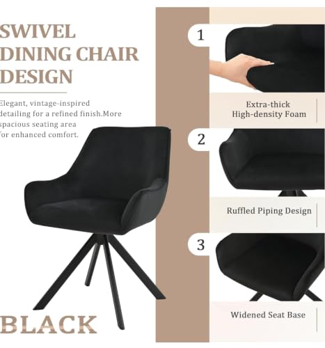 Image of Set of 6 Chairs 360 Degree Rotating Legs Stylish Stylish, Modern, Elegant & Comfortable Velvet Arms Chairs for Dinning Living Hotel Cafe (Black Velvet Set of 6)