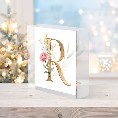 Lettre R en acrylique NOHSHE et fleurs vintage peintes à la main pour décoration de bureau