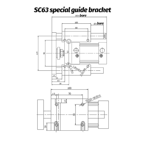 Guidage linéaire SC32-200 anti-rotation pour vérin pneumatique SC32 à SC63