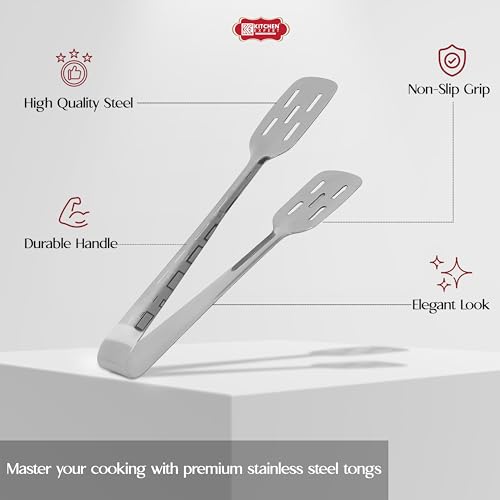 Image of Kitchen Expert Stainless Steel Tong | Serving and Frying Tong | Steel Utility Tong for Kitchen | Perfect for BBQ | Chimta | Set of 1