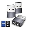 Syntech Adaptador USB C hembra a USB macho, paquete de 3 [artículos imprescindibles de viaje, aluminio] adaptador USB C a USB, cable de carga tipo C, convertidor de corriente compatible con iPhone 15