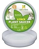 xplemizo 6 Pack 12 Inch Large Plant Saucer | 110-Gram Thicker Drip Tray for Round Flower Pots | All-Weather Clear Plastic Plant Tray for Indoor and Outdoor Plants | Durable White Planter Water Tray