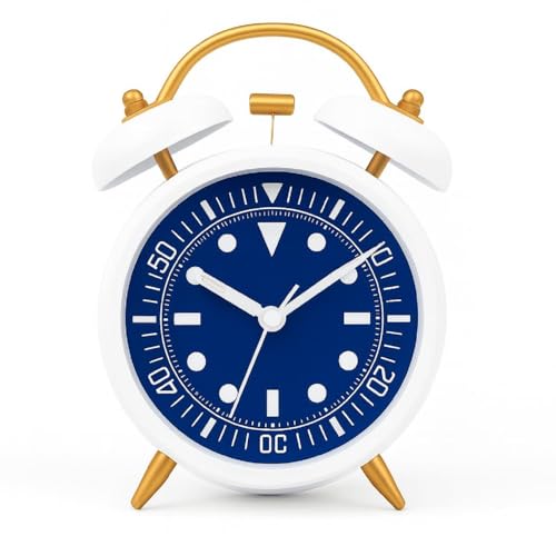 Image of STL Retro Twin Bell Alarm Clock with Night LED | Loud Bedside Alarm, Non-Ticking Silent Sweep, Metal Frame Table Clock for Students, Bedroom & Office (Sky Blue & White)