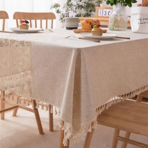 Nappe rectangulaire en lin et coton à pompons 140x300 cm style bohème chic - 4