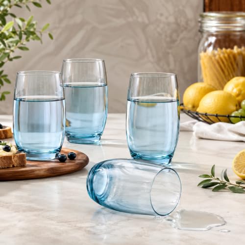 Image of bellemax 250 ML Blue Tinted Juice Glass | Premium Drinking Water Glasses for Juice, Soft Drinks & Cocktails | Crystal Clear Tumbler Glasses for Home, Kitchen, Restaurant & Party Use (Set of 6)