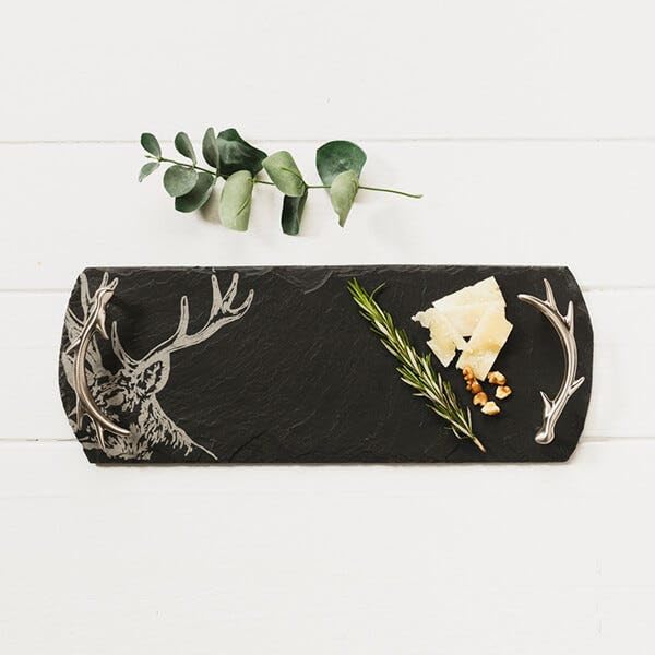 The Just Slate Company Small Stag Slate Serving Tray Gift Boxed, Gray With Silver Handles, 42 x 15 x 3 cm - Image 4