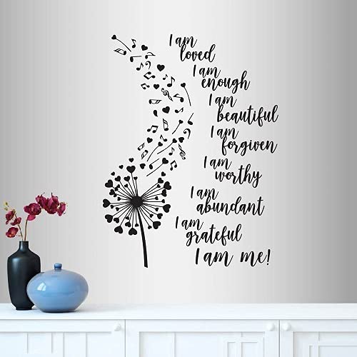 Wall Vinyl Decal Home Decor Art Sticker I Am Loved I Am Enough…I Am Me! Motivation Positive Quot Dandelion Musical Notes Hearts Home Salon Room Removable Stylish Mural Unique Design 2829 #TOP21