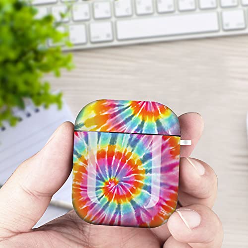 Lapac Airpods Case Tie Dye Rainbow For Women Girl, Cute Airpods Case Cover Colorful With Keychain Durable Anti Lost Accessories Protective White Case For Wireless Apple Airpods 1&2 Charging Case #TOP3