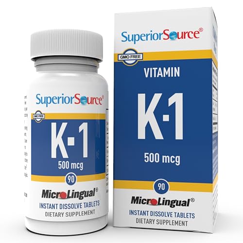 superior source vitamin k1 500 mcg - bone strength amp health support supplement - vitamin k supplement aids blood health amp calcium absorption - 100 sublingual dissolving tablets