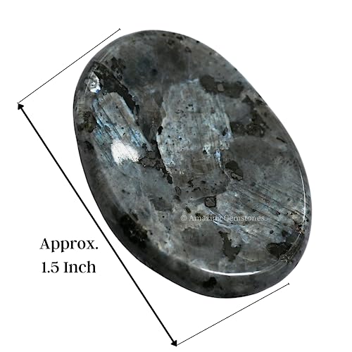 Image of Amazing Gemstone Larvikite Worry Stone Crystals and Healing Stones - Worry Stones for Stress Relief Gifts - Piedra Crystal Fidget for Meditation,Relaxation - Unique Stocking Stuffers & Birthday Gifts