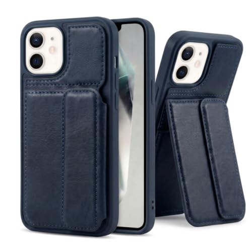 Image of amazon basics Luxury Vegan Leather Back Cover for iPhone 11 | Built-in Card Holder Slot | Integrated Mobile Stand | Slim Shockproof Protective Case with Stitched Finish - Blue