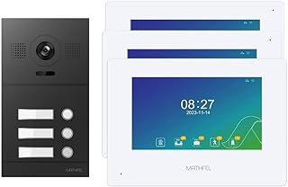 Mathfel 3 Familienhaus - 2 Draht Bus IP - Video Türsprechanlage mit Full HD Kamera, in RAL7016 Anthrazit, 3X 7'' Monitor in weiß, Touchscreen