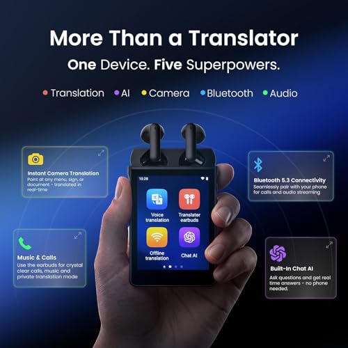 Image of AI Translation Earbuds Real Time | Translator Earbuds with Camera Translation | 144 Languages | Built-in ChatGPT | No Subscription | Bluetooth for Travel, Business & Education