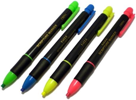 LDS Retractable 4 Color Dry Scripture Markers - Green, Blue, Yellow, Pink - Baptism Gift, Missionary Gift
