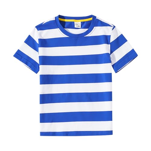 Image of LittleSpring Boys Girls T Shirt Rainbow Striped Cotton Crewneck Tees for Kids Fashion