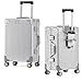 EclatVivid 1pc 22 Inch Luggage with Cup Holder, 100% All Aluminum Suitcase, Zipperless Aluminum Luggage with TSA Locks, Cup Holder(Silver,Checked in 22-Inch)
