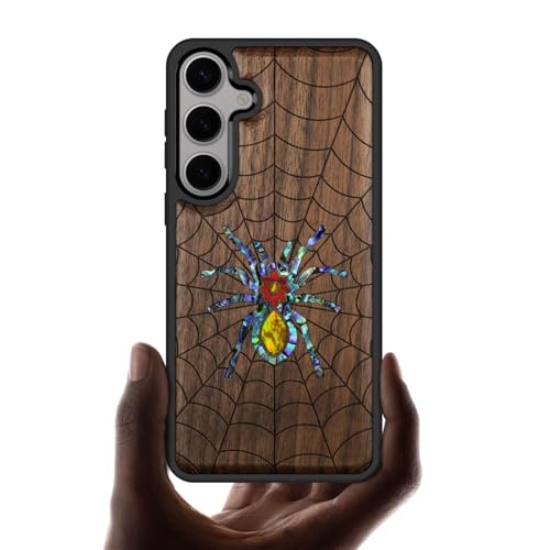 Étui unique compatible avec Samsung S25 Plus motif toile d'araignée en noyer