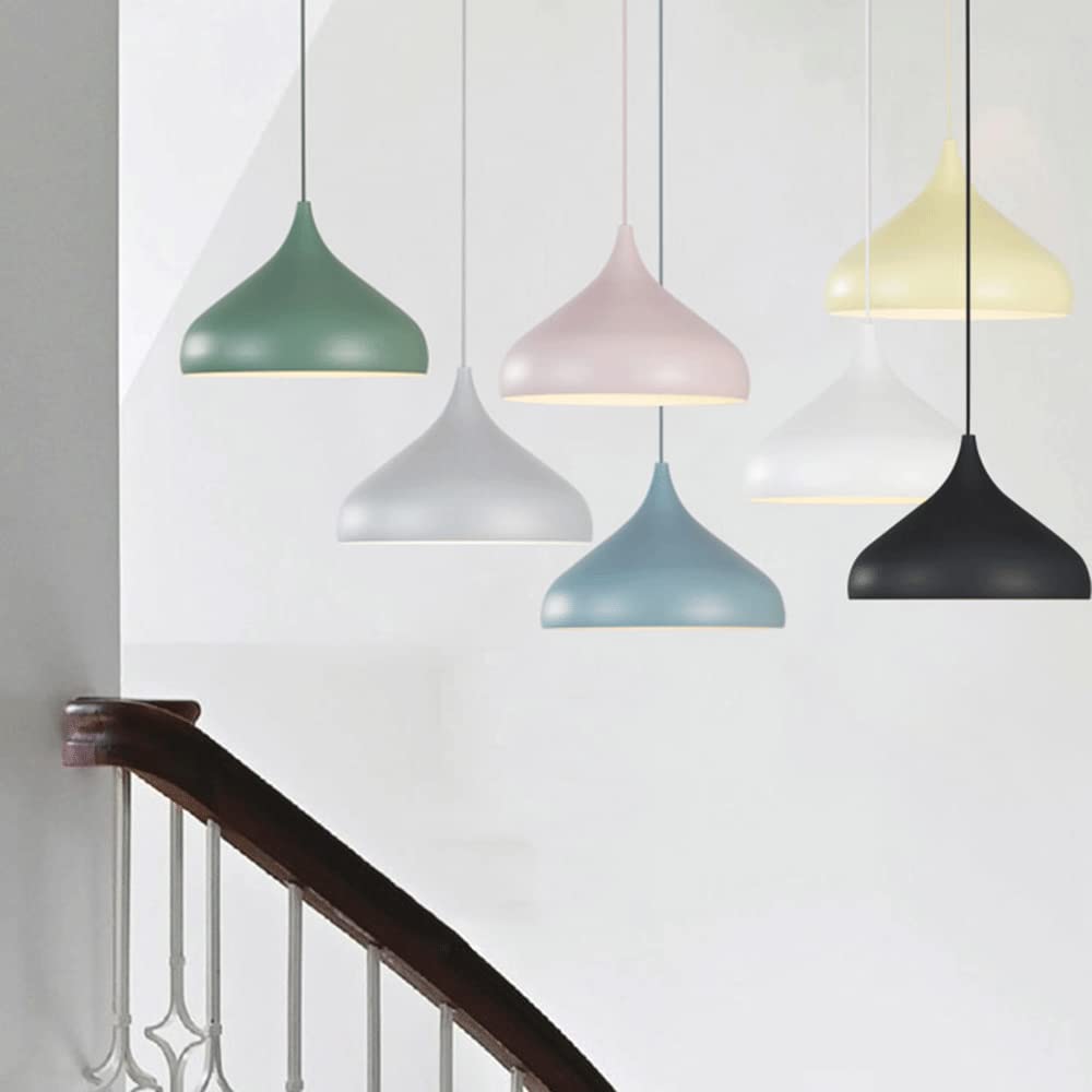 Lámparas Colgantes industriales Sencillas Macaron Fashion Shade Lámpara Colgante de Metal escandinava Estilo danés Elegante luminaria de Color para Dormitorio, Comedor, Restaurante