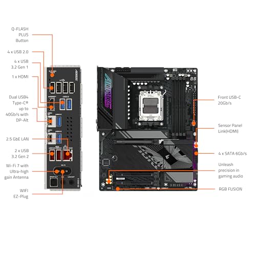 GIGABYTE X870E AORUS Elite WIFI7 AM5 LGA 1718, ATX, DDR5, 4X M.2, PCIe 5.0, USB4, Wi-Fi 7, 2.5GbE LAN, EZ-Latch, Q-Flash - Scheda madre - Immagine 9