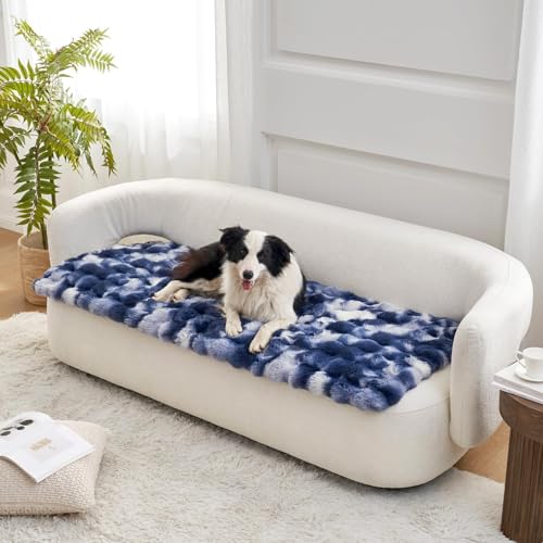 COZY KISS Faux Fur Couch Cover for Dogs Washable, Ultra Soft Pet Sofa Cover for Car Seat Protector, Liquid Pee Proof Cat Mat, Pad for Dresser Top, Anti-Slip, Fuzzy, 27.5x59 inch, Tie-Dye Blue