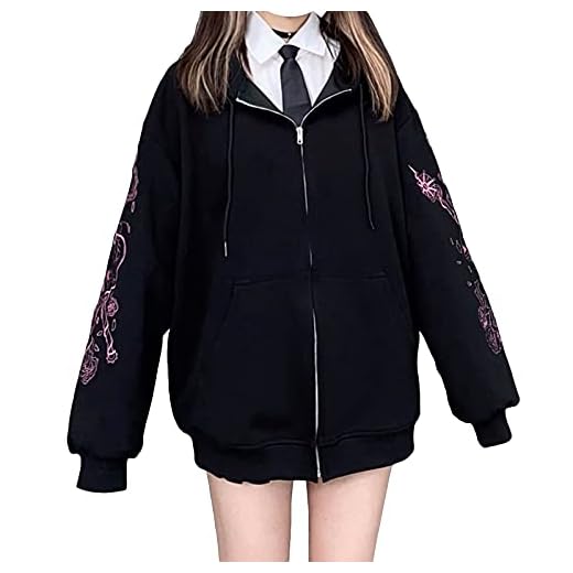 WangsCanis - Sudadera con capucha y cremallera para mujer, diseño gótico con bolsillos, para otoño, primavera, invierno, Negro , M