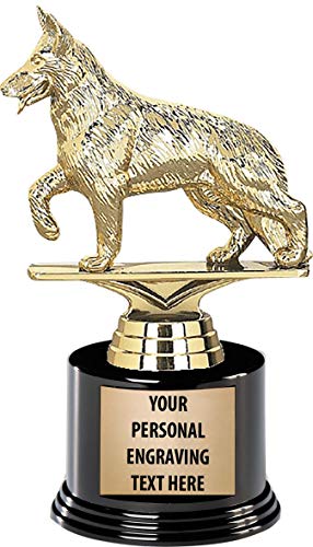 Crown Awards Alsatian Dog Trophy with Engraving, 6.25" Gold Dog Trophy Award On Deluxe Round Base